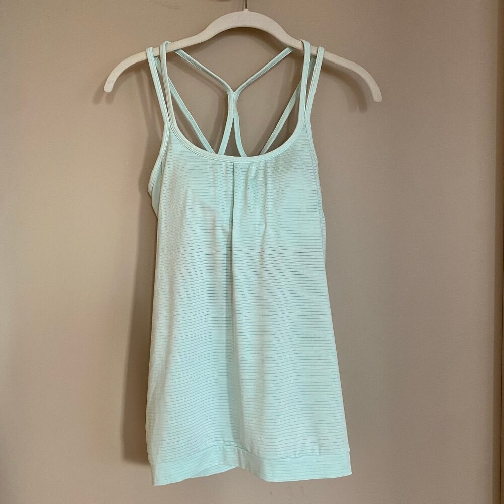 Athleta Mint Shadow Stripe Energize Tank Top with Built-In Sports Bra (S)